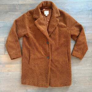 Daily Ritual Women's Teddy Bear Fleece Oversized-Fit Lapel Coat, Camel Sz Small